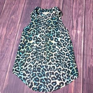 Decree Women's Sleeveless Sheer Animal Print Top Button Up XS